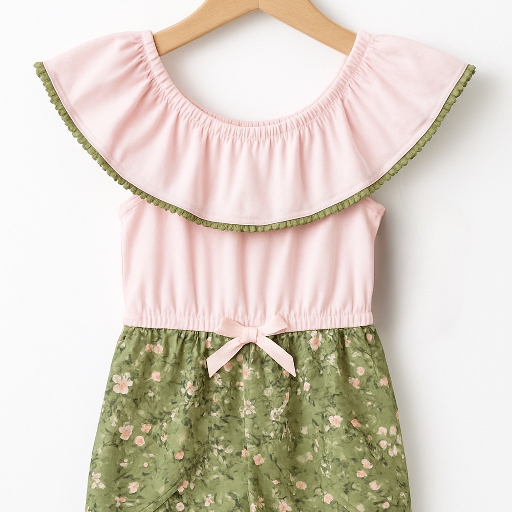 Nannette Pink and Green Floral Romper
